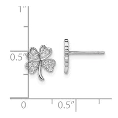Rhodium-plated Sterling Silver CZ 4 Leaf Clover Post Earrings