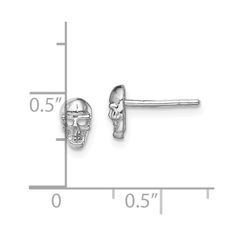 Rhodium-plated Sterling Silver Polished Skull Post Earrings