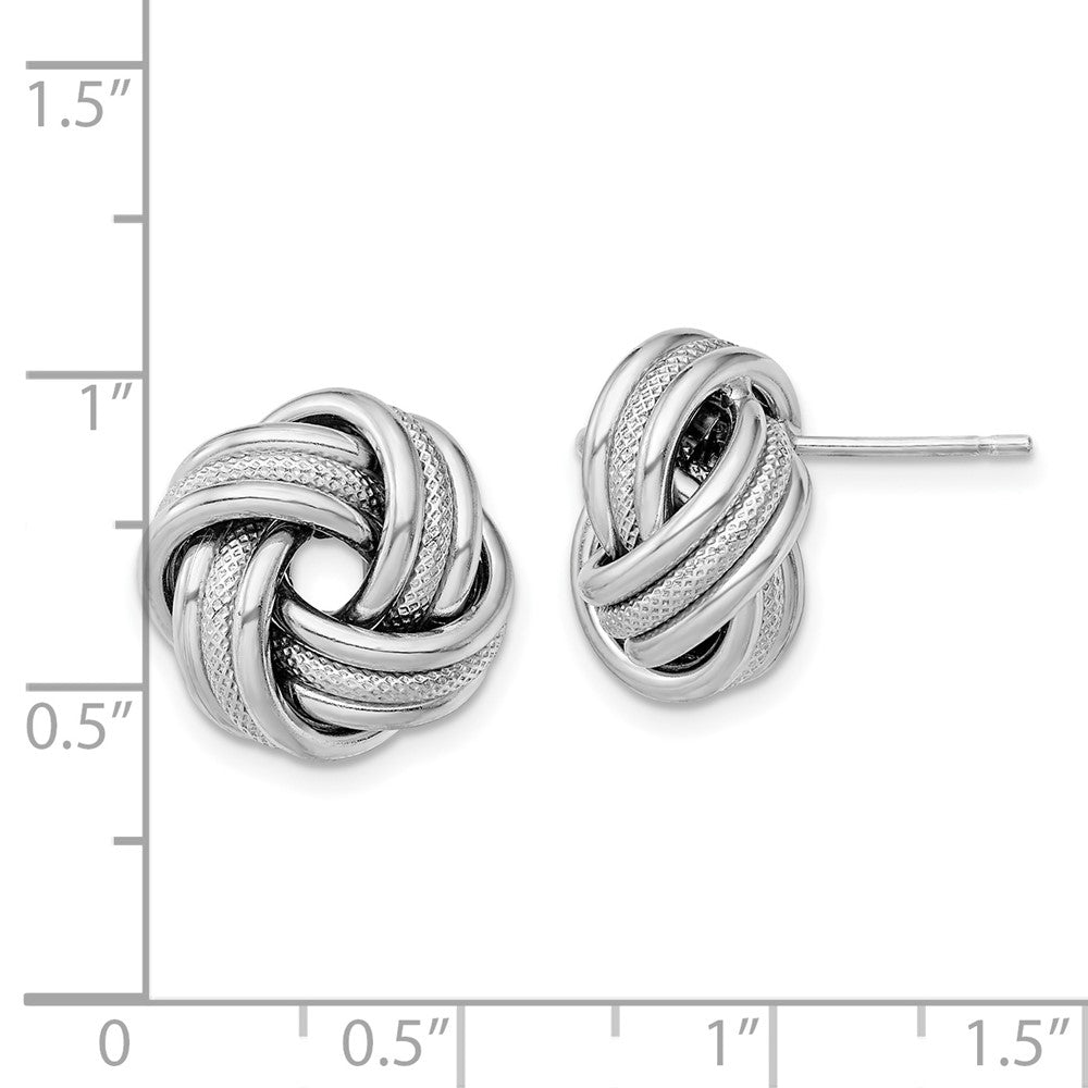 Rhodium-plated Sterling Silver Textured Love Knot Post Earrings