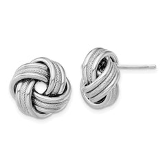 Rhodium-plated Sterling Silver Textured Love Knot Post Earrings