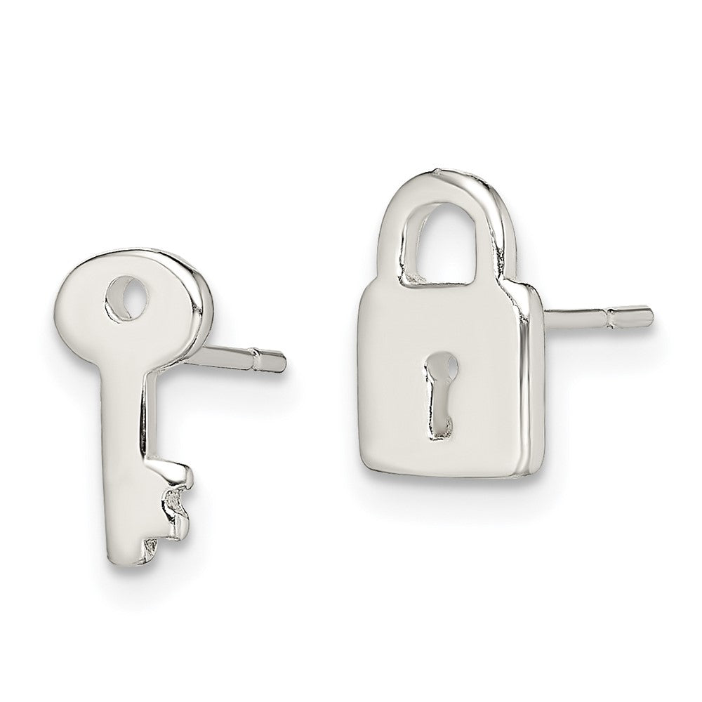 Sterling Silver Polished Left and Right Lock Key Post Earrings