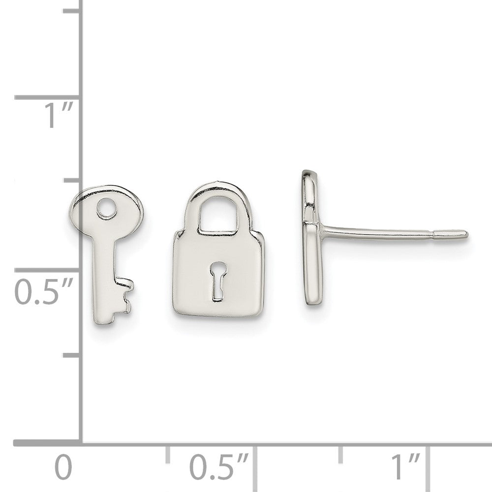 Sterling Silver Polished Left and Right Lock Key Post Earrings