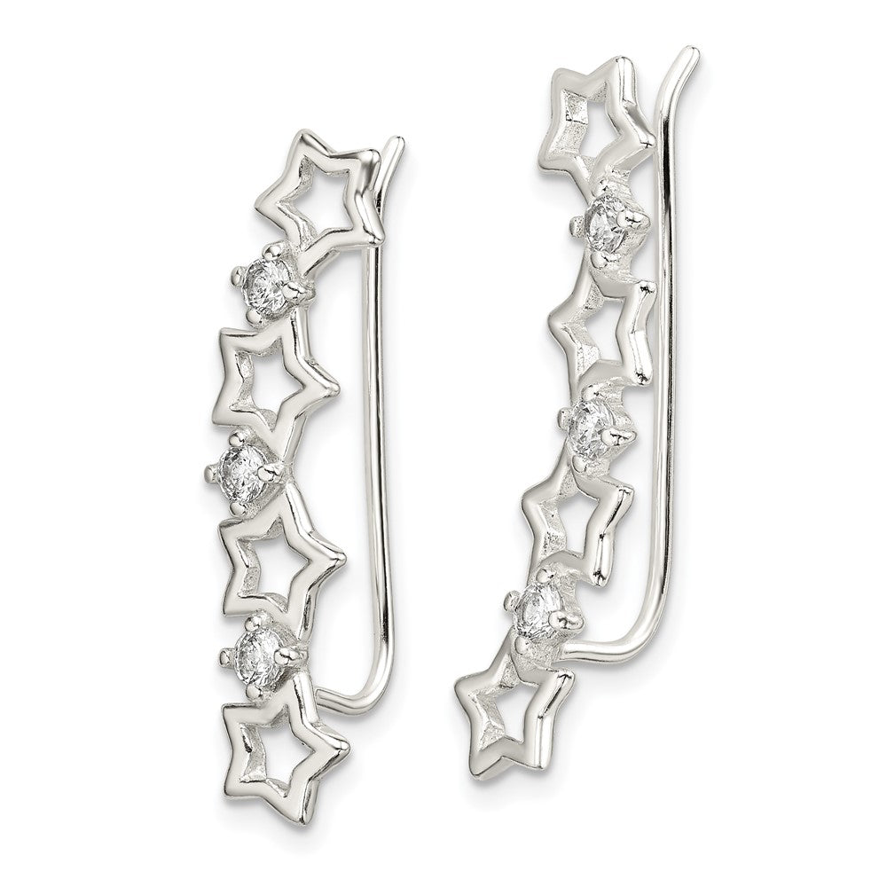 Sterling Silver CZ Stars Ear Climber Earrings