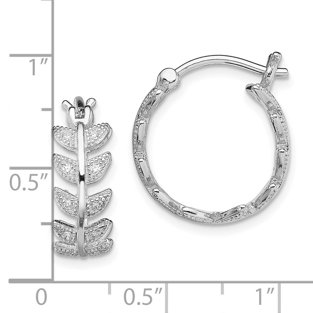 Rhodium-plated Sterling Silver Micro Pave CZ Leaf Hoop Earrings