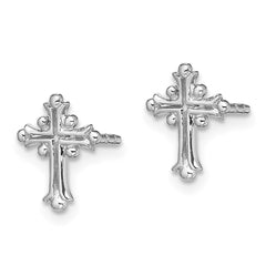Rhodium-plated Sterling Silver Polished Fancy Cross Post Earrings