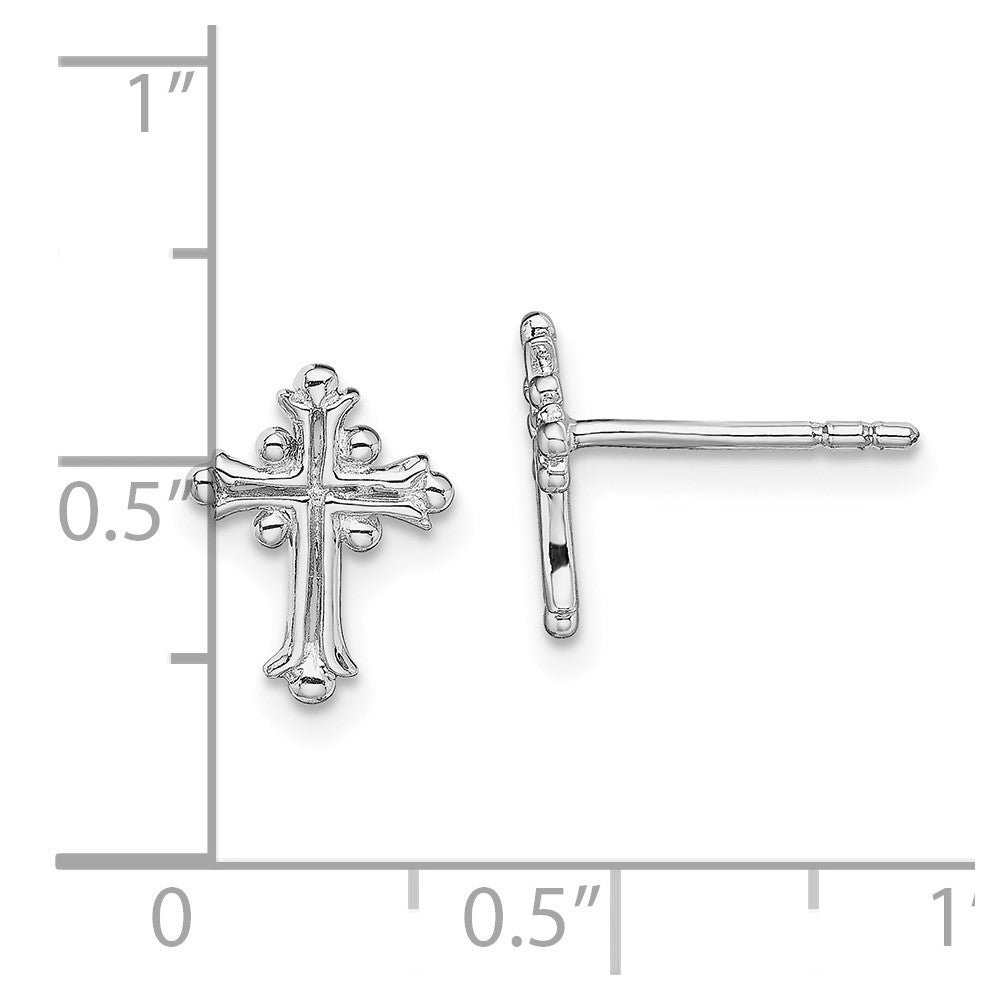 Rhodium-plated Sterling Silver Polished Fancy Cross Post Earrings