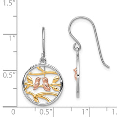 Sterling Silver, Yellow & Rose Gold-plated Birds on Branches Earrings