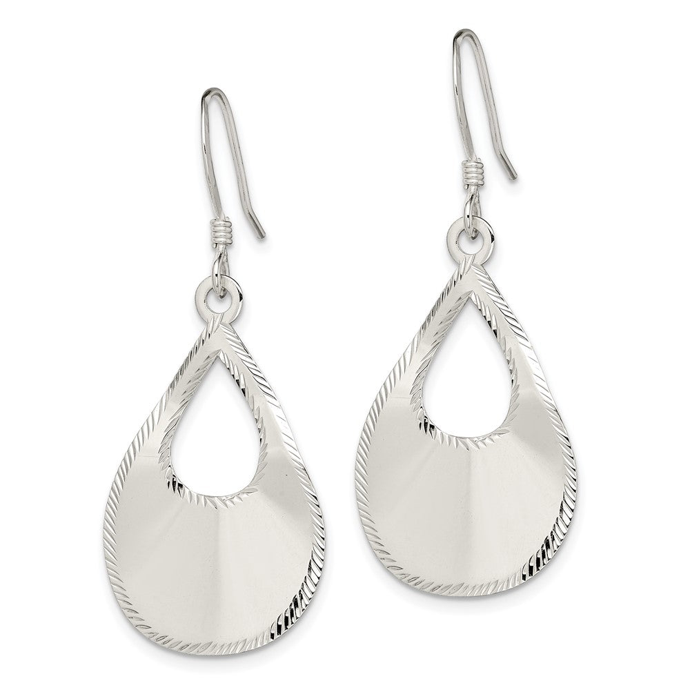 Sterling Silver Polished Laser Cut Teardrop Dangle Hook Earrings