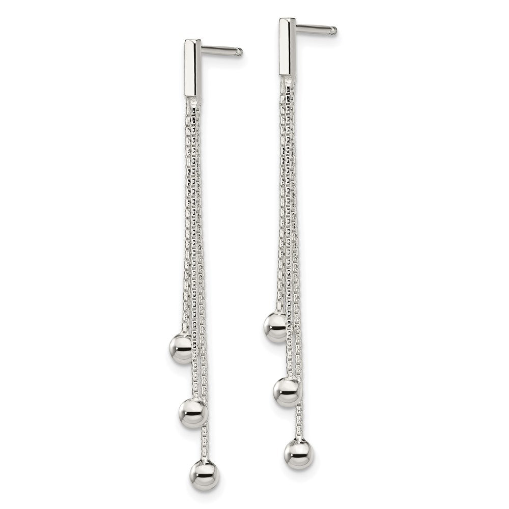 Sterling Silver Polished 3-Strand Ball Dangle Post Earrings