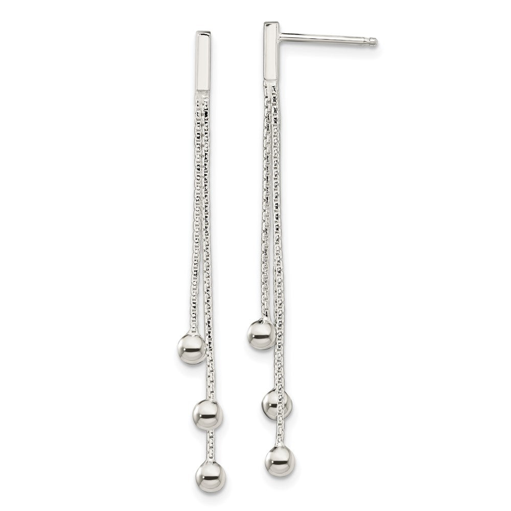Sterling Silver Polished 3-Strand Ball Dangle Post Earrings