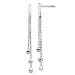 Sterling Silver Polished 3-Strand Ball Dangle Post Earrings
