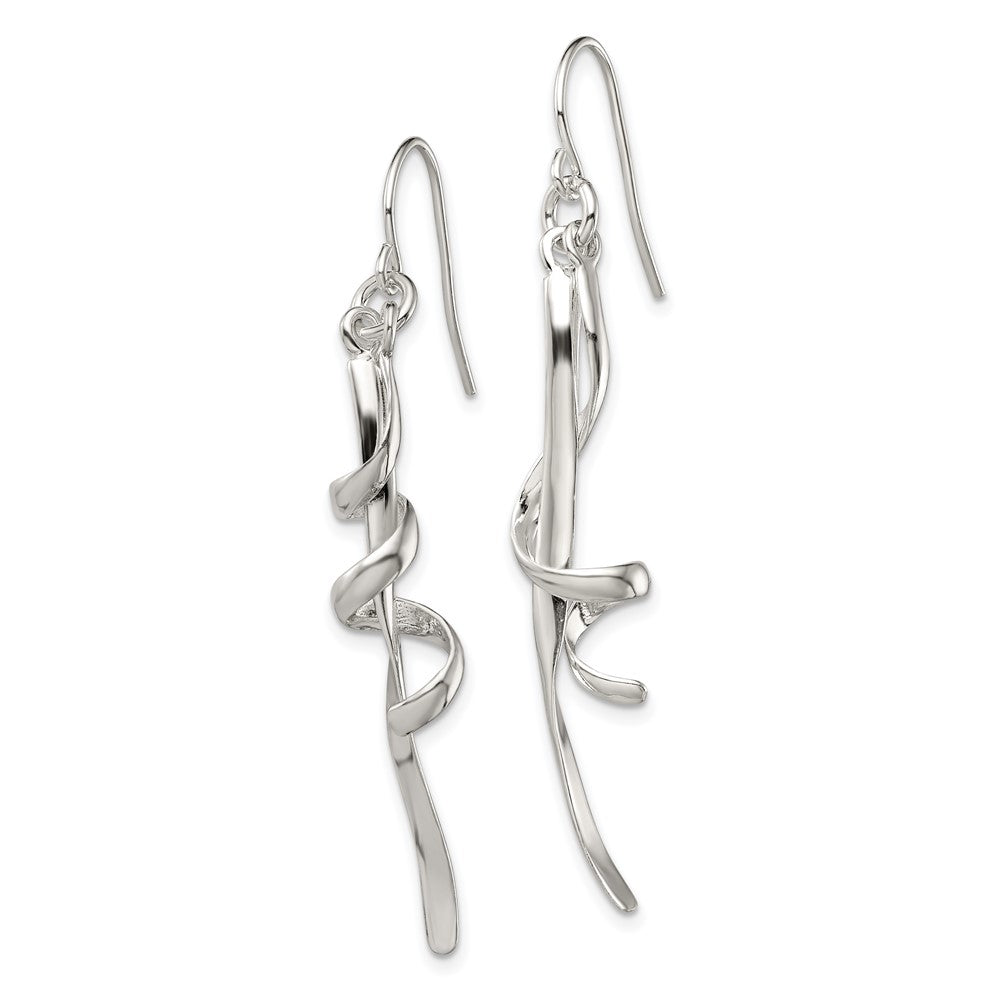 Sterling Silver Polished Spiral Dangle Shepherd Hook Earrings