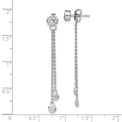 Rhodium-plated Silver CZ Front and Back Dangle Chain Post Earrings