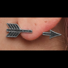 Rhodium-plated Sterling Silver CZ Arrow Hinged Post Earrings