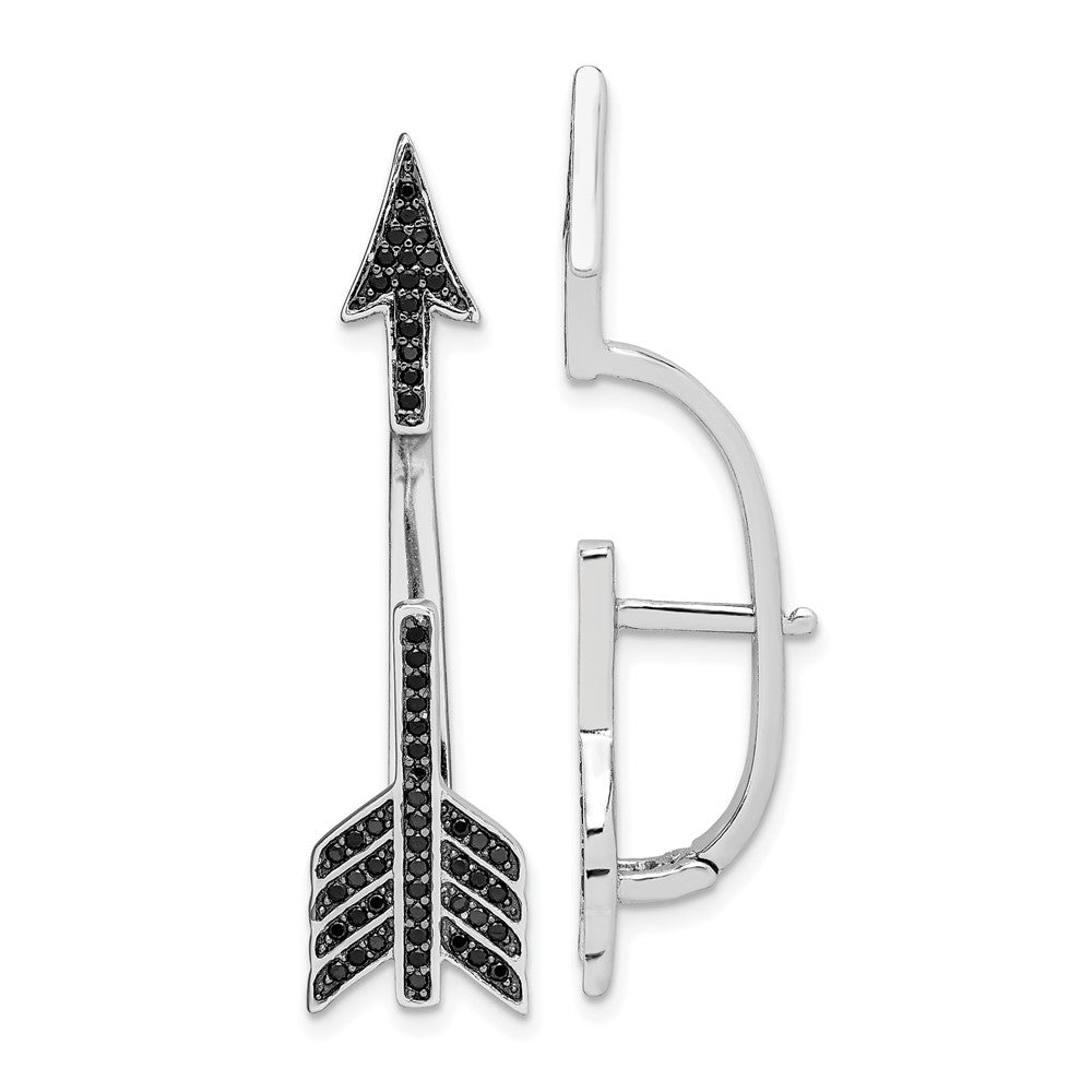 Rhodium-plated Sterling Silver CZ Arrow Hinged Post Earrings