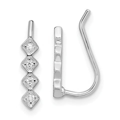 Rhodium-plated Sterling Silver CZ Ear Climber Earrings