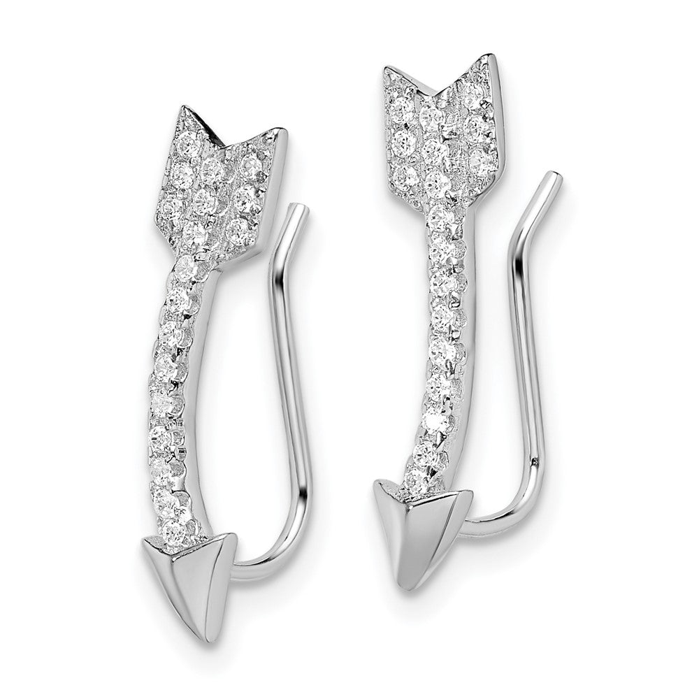Rhodium-plated Sterling Silver CZ Arrow Ear Climber Earrings
