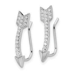 Rhodium-plated Sterling Silver CZ Arrow Ear Climber Earrings