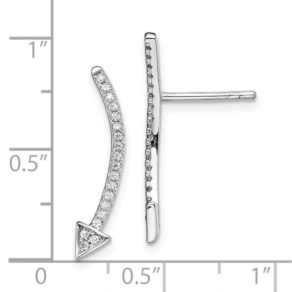 Rhodium-plated Sterling Silver CZ Arrow Ear Climber Post Earrings