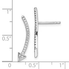 Rhodium-plated Sterling Silver CZ Arrow Ear Climber Post Earrings