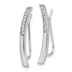 Rhodium-plated Sterling Silver Curved Bar CZ Ear Climber Earrings