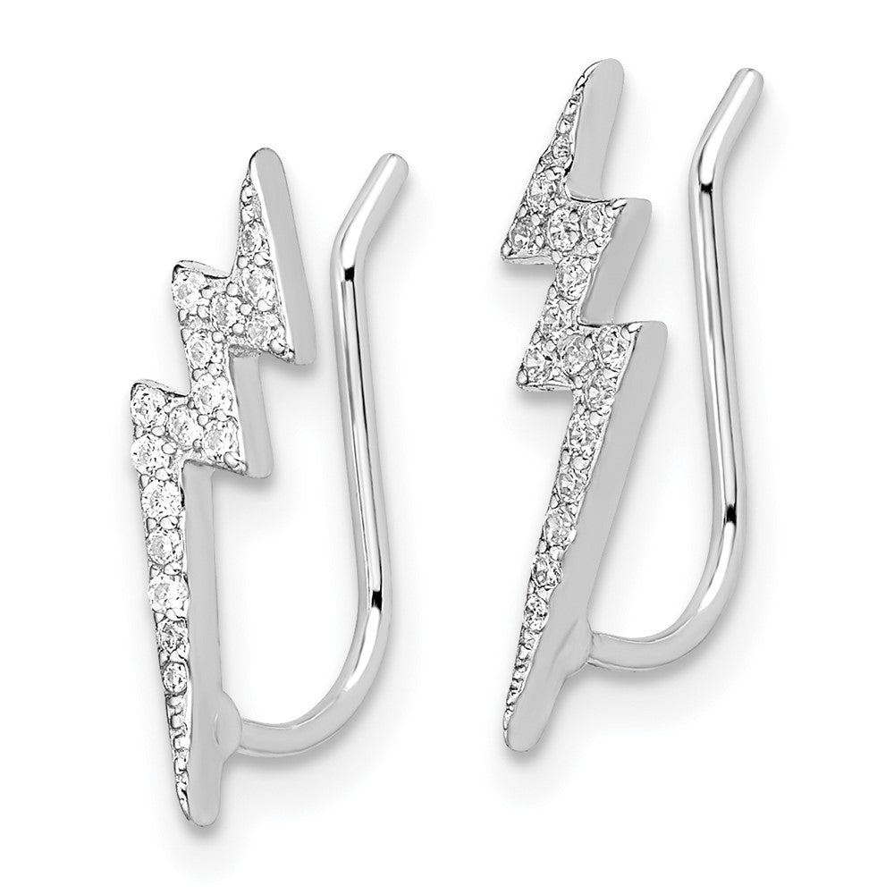 Rhodium-plated Sterling Silver CZ Lightning Bolt Ear Climber Earrings