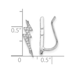 Rhodium-plated Sterling Silver CZ Lightning Bolt Ear Climber Earrings