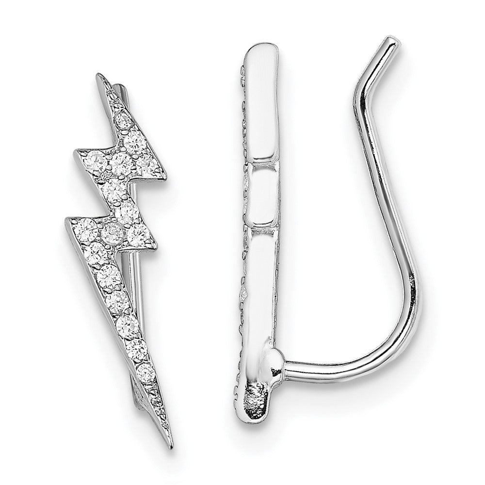 Rhodium-plated Sterling Silver CZ Lightning Bolt Ear Climber Earrings