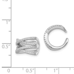 Rhodium-plated Sterling Silver CZ Double -X- Single Ear Cuff