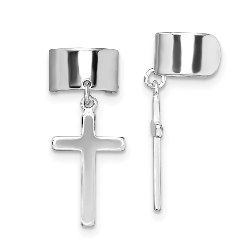 Rhodium-plated Sterling Silver Cuff Cross Earrings