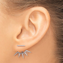 Rhodium-plated Sterling Silver CZ Front and Back Spike Post Earrings