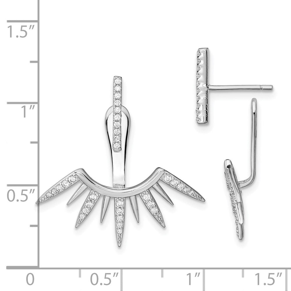 Rhodium-plated Sterling Silver CZ Front and Back Spike Post Earrings