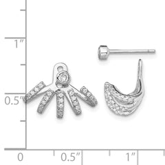 Rhodium-plated Sterling Silver CZ Front and Back Post Earrings