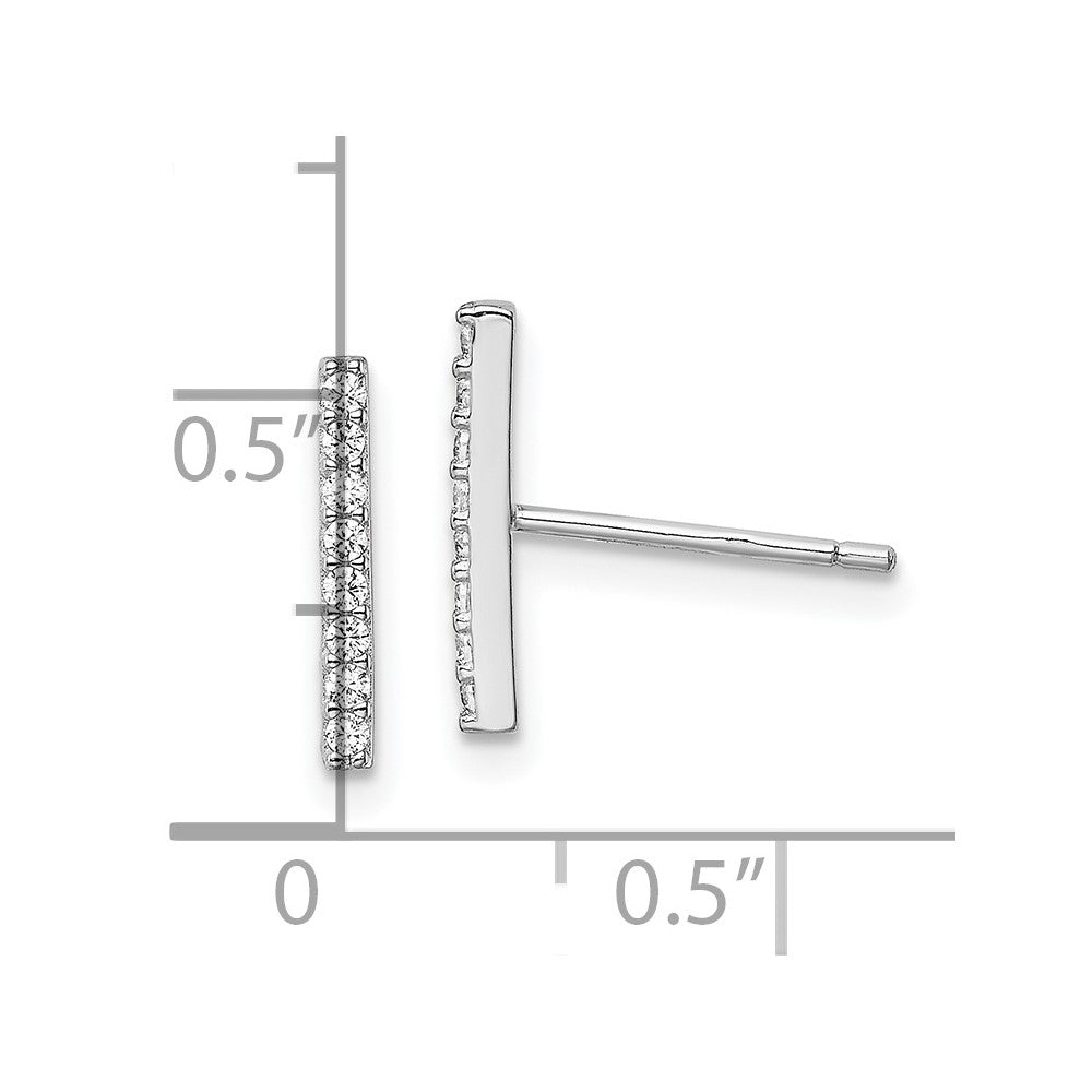 Rhodium-plated Sterling Silver CZ Bar Post Earrings