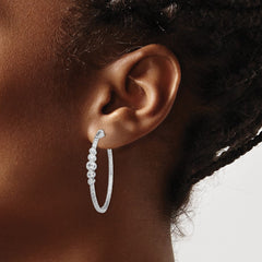 Rhodium-plated Sterling Silver CZ Textured Hoop Earrings