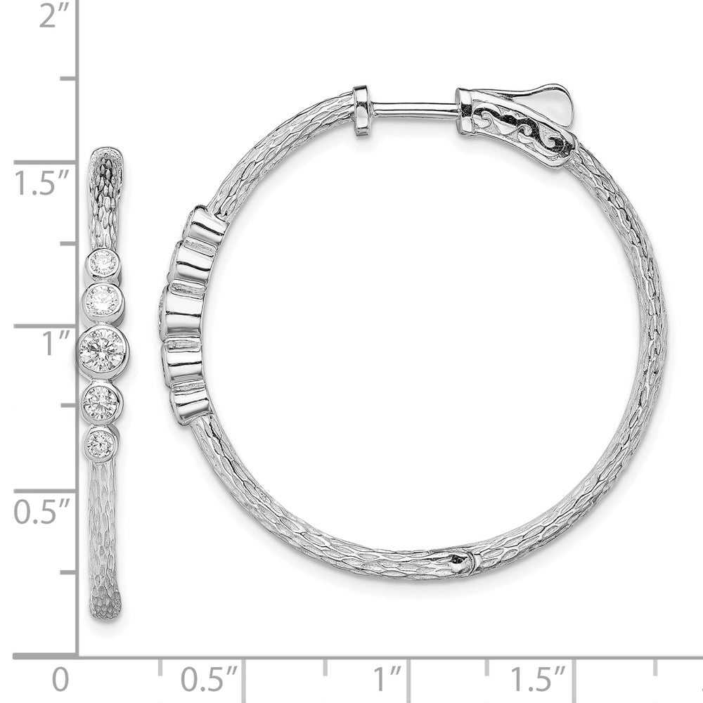 Rhodium-plated Sterling Silver CZ Textured Hoop Earrings