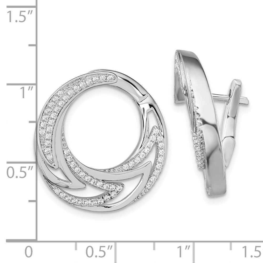 Rhodium-plated Sterling Silver CZ Hinged Hoop Earrings