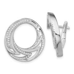 Rhodium-plated Sterling Silver CZ Hinged Hoop Earrings