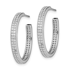 Rhodium-plated Sterling Silver CZ 20x3mm C-Hoop Earrings