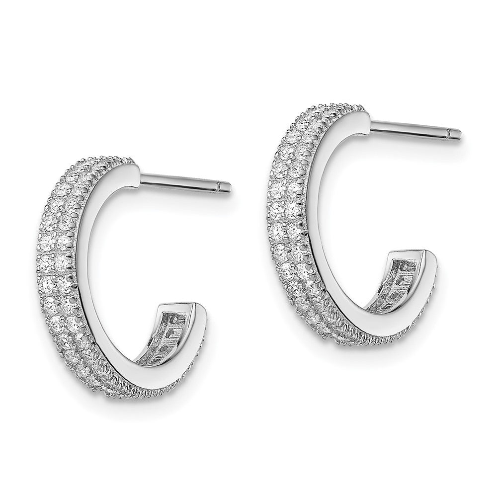 Rhodium-plated Sterling Silver CZ 14x3.5mm C-Hoop Post Earrings