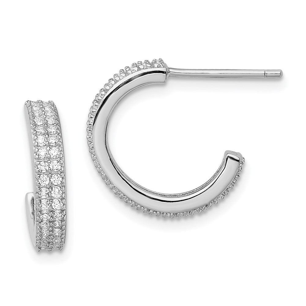 Rhodium-plated Sterling Silver CZ 14x3.5mm C-Hoop Post Earrings