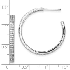 Rhodium-plated Sterling Silver CZ 30x3mm Hoop Earrings