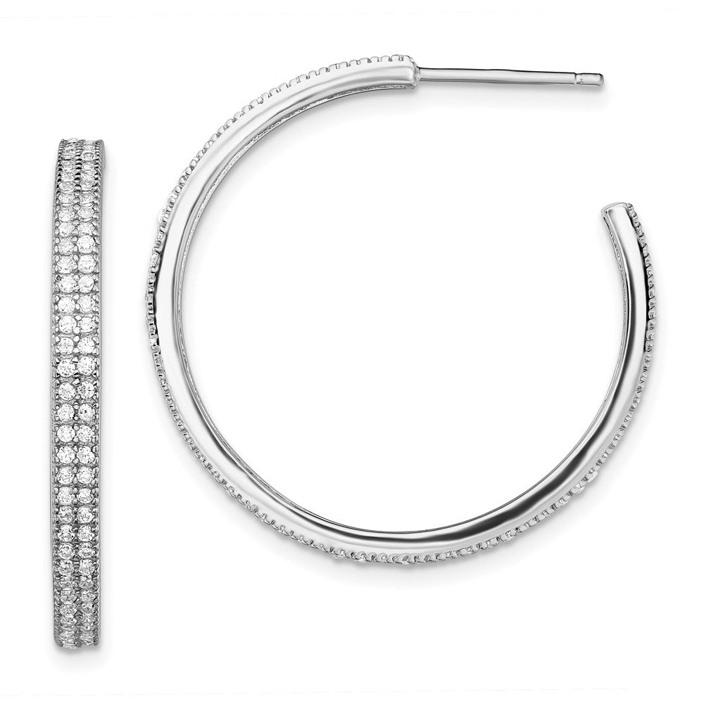 Rhodium-plated Sterling Silver CZ 30x3mm Hoop Earrings
