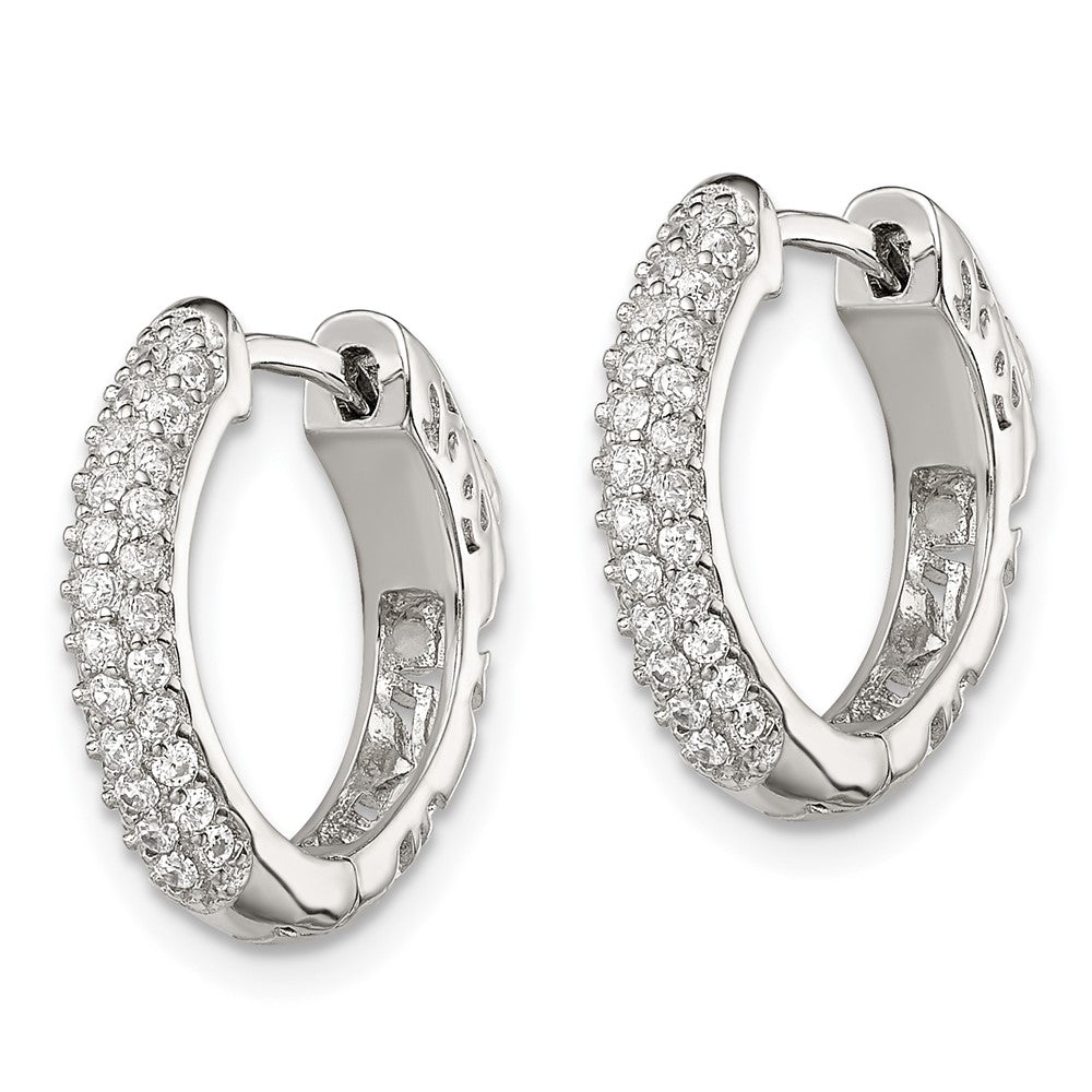 Sterling Silver Pave CZ Safety Lock Hinged Hoop Earrings