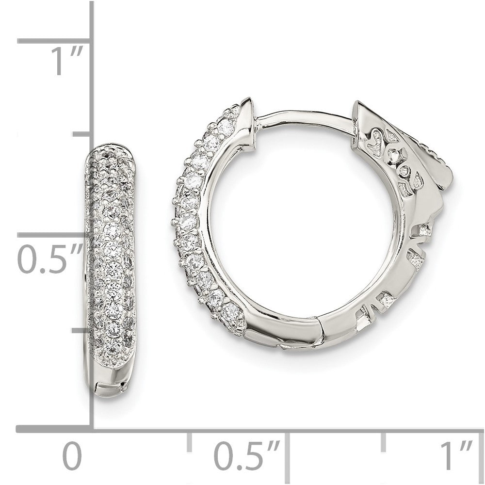 Sterling Silver Pave CZ Safety Lock Hinged Hoop Earrings