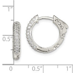 Sterling Silver Pave CZ Safety Lock Hinged Hoop Earrings