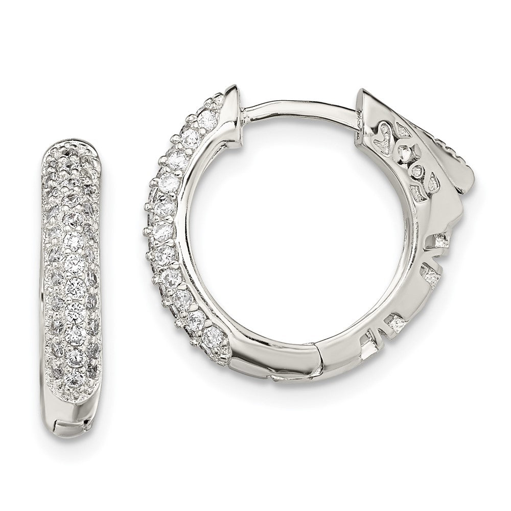 Sterling Silver Pave CZ Safety Lock Hinged Hoop Earrings