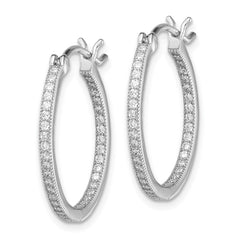 Rhodium-plated Sterling Silver Micro Pave CZ In Out Hoops