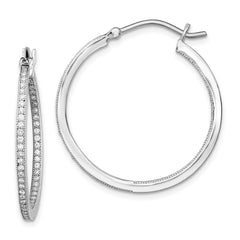 Rhodium-plated Sterling Silver CZ In Out Hoops