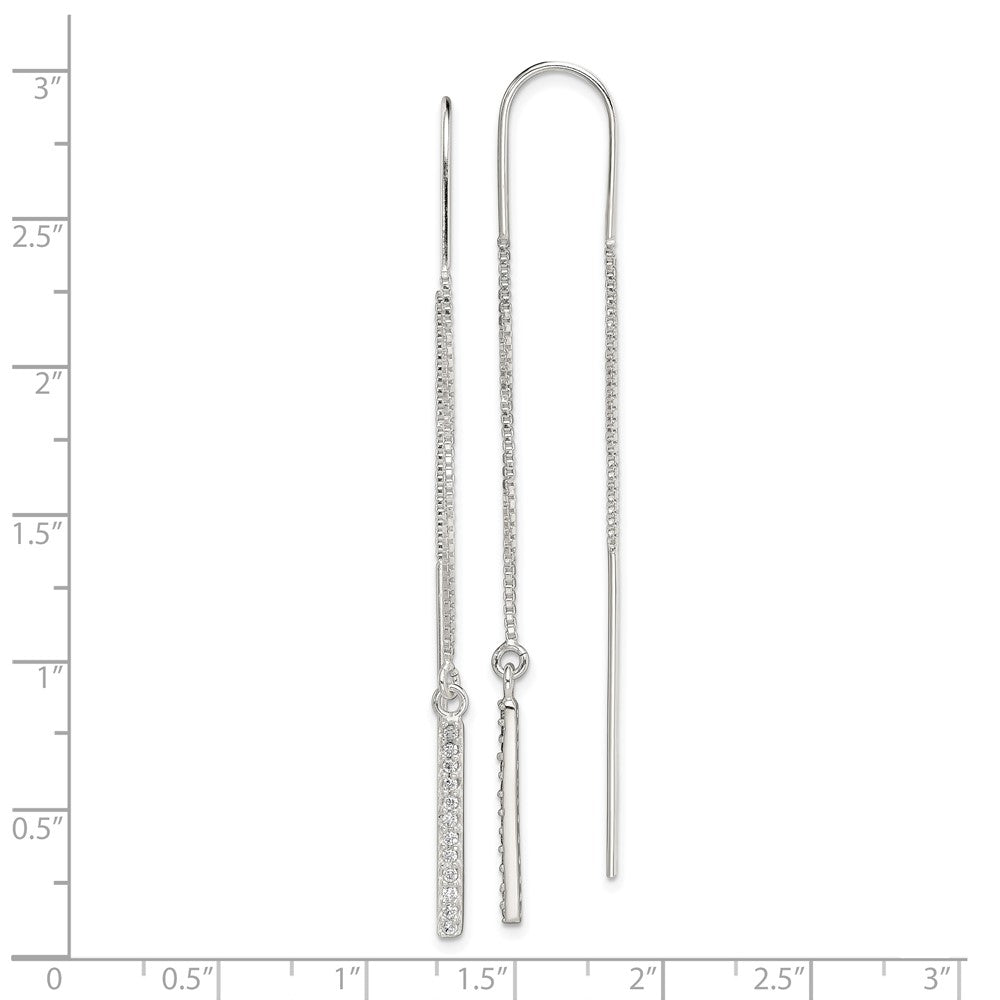 Sterling Silver Polished CZ Bar Threader Earrings
